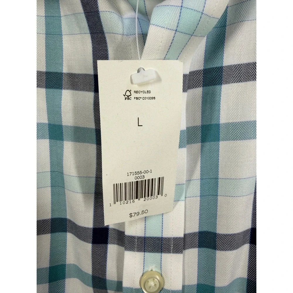 Banana Republic Button Down Shirt Mens L Blue Plaid Non-Iron Slim Fit NWT